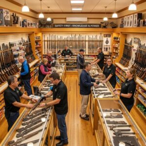 Interior of Field & Falcon gun shop in Wrexham showcasing a variety of licensed firearms