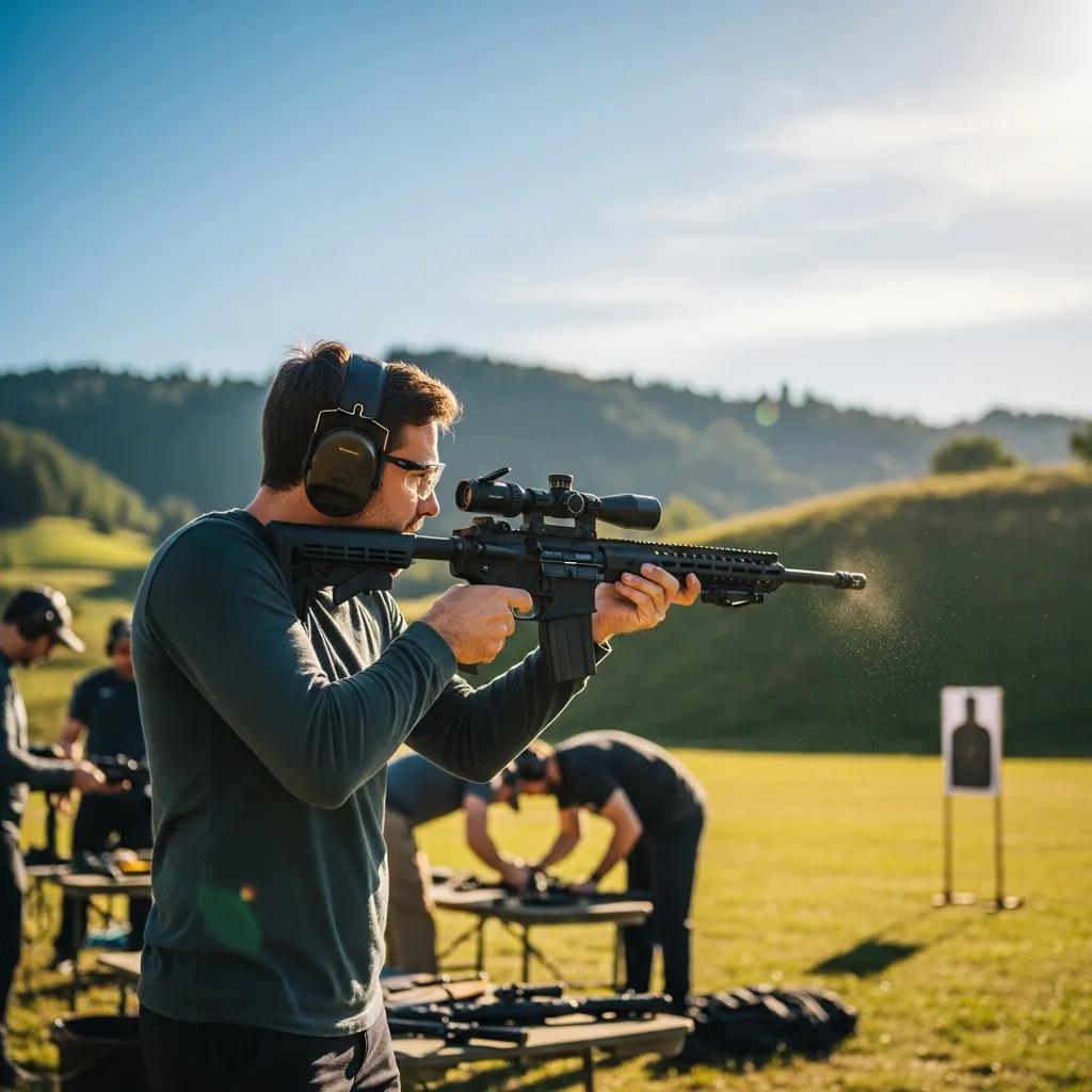 Shooter focusing on a target, illustrating the benefits of target shooting and skill development