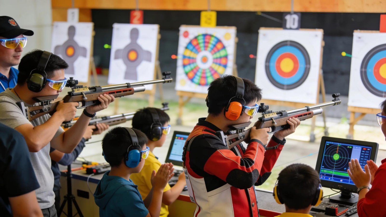 Diverse shooters enjoying various experiences at an air rifle range